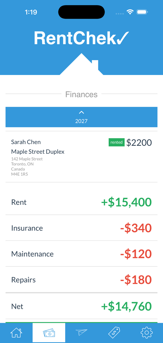 RentChek finances