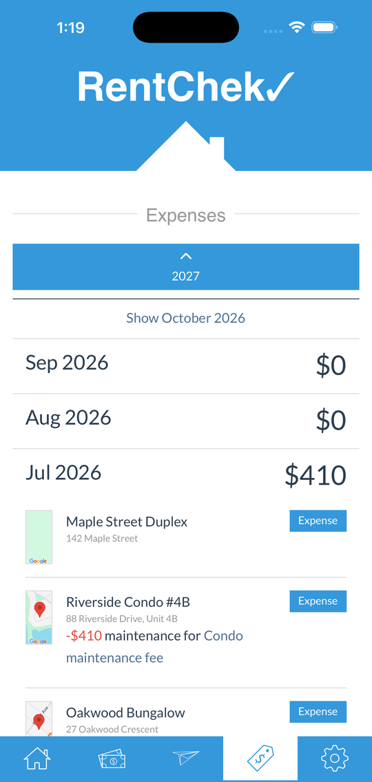 RentChek expenses